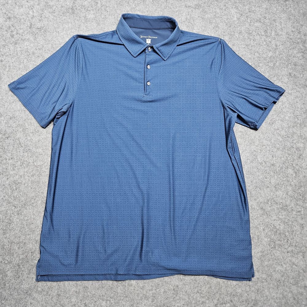 Hickey Freeman Polo Shirt Men's XL Blue Clover Print Performance Golf‎
